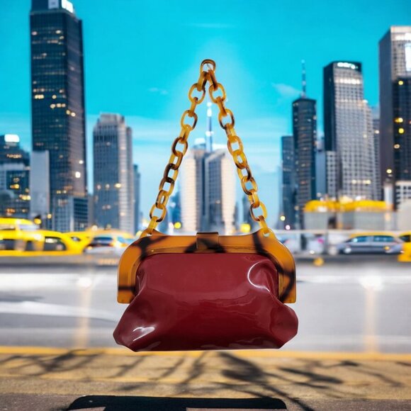 FREE PEOPLE RED PATENT LEATHER BAG - Picture 11 of 12